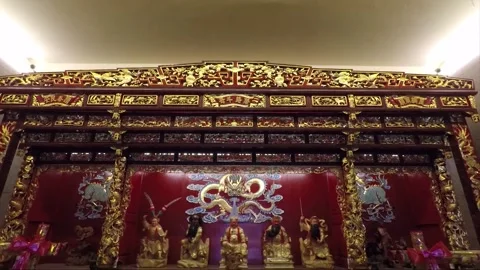 Statues of five Deities on the altar inside Chinese Temple, George Town, Penang Stock Footage 159724788