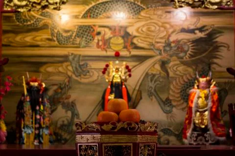 Statues found inside Chinese temple during CNY. Stock Photos