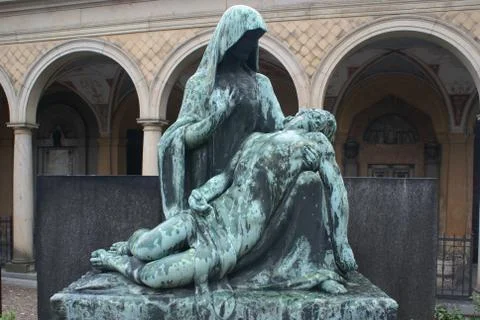 Statues in a graveyard in Prague Stock Photos