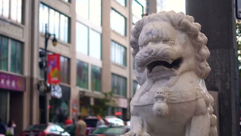 Statues of guardian lions Stock Footage
