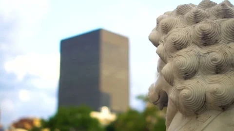 Statues of guardian lions Stock Footage