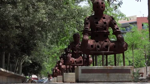 Statues of guards in the Poble Nou district of Barcelona. Stock Footage 133519030