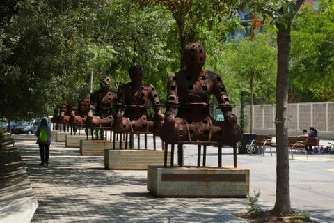 Statues of guards in the Poble Nou district of Barcelona. Stock Photos