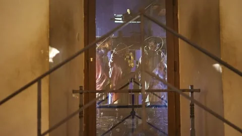 Statues inside Astronomical Clock Tower in Prague Old Town Square. Tourism Stock Footage 221956062