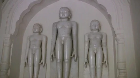Statues inside a Jain Temple in India near Orchha Stock Footage 486240