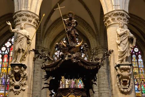 Statues in Interior of St. Michael Cathedral Stock Photos
