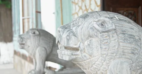 Statues of lions in an ancient complex emir's summer residence Sitorai Mohi Xosa Stock Footage 264139025