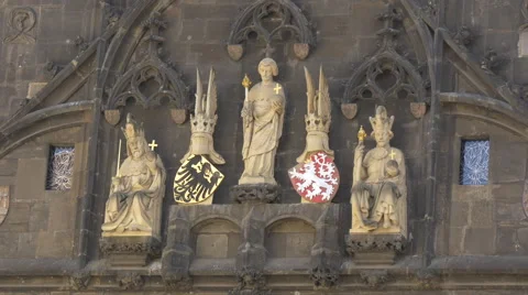 Statues on the Old Town Bridge Tower in Prague Stock Footage 56230467
