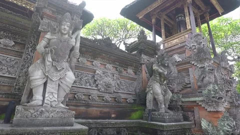 Statues or Sculptures, Bas Reliefs Carving on Temple Wall, Ubud, Bali, Indonesia Stock Footage 285963512