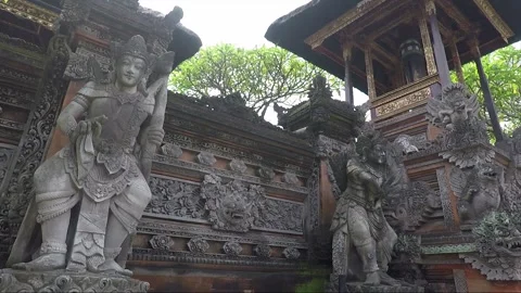 Statues or Sculptures, Bas Reliefs Carving on Temple Wall, Ubud, Bali, Indonesia Stock Footage 285966564