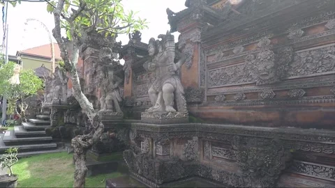 Statues or Sculptures, Bas Reliefs Carving on Temple Wall, Ubud, Bali, Indonesia Stock Footage 285968666