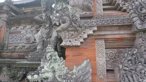 Statues or Sculptures, Bas Reliefs Carving on Temple Wall, Ubud, Bali, Indonesia Stock Footage 286018733