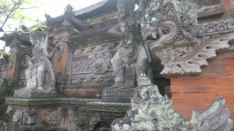 Statues or Sculptures, Bas Reliefs Carving on Temple Wall, Ubud, Bali, Indonesia Stock Footage 286019175