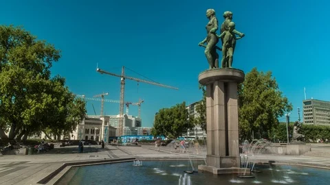 Statues at Oslo City Square Time Lapse Stock Footage 94661609