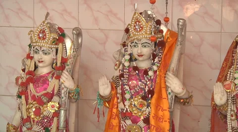 Statues in the Pawan Dham Temple at Haridwar in Uttarakhand, India Stock Footage 46153339