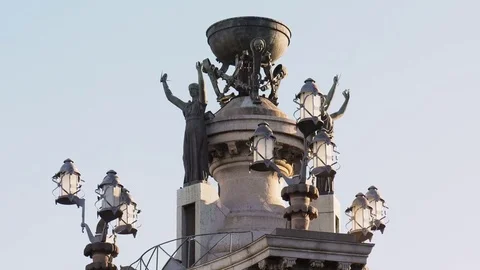 Statues In Placa Espanya Square Barcelona Stock Footage