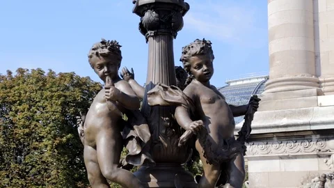 Statues of the Pont Alexandre III bridge and the Seine in Paris France Stock Footage 105523561