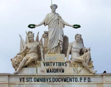 Statues on the portico at Praca do Comercio, center of Lisbon Stock Photos