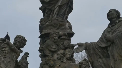 Statues on Prague Charles Bridge Stock Footage 82697563