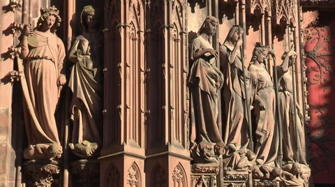 Statues of saints of Strasbourg Cathedral Stock Footage 59185998