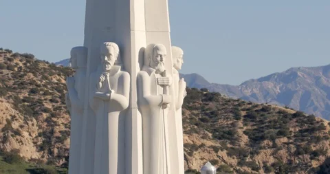Statues of scientists and astronomers at griffith observatory Stock Footage 87391370