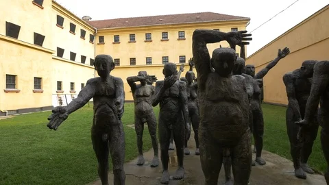 Statues seem at Sighet Memorial Museum Stock Footage 88064157
