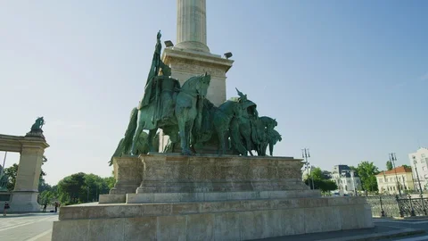 Statues of the Seven chieftains of the Magyars Stock Footage 99797372