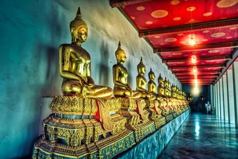 Statues of sitting Buddhas Stock Photos