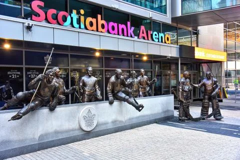 Statues of Toronto Maple Leafs on Legends Row in Toronto Stock Photos