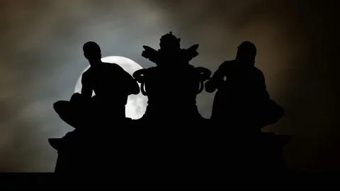 Statues on a Vatican Museum, Time Lapse by Night with Full Moon, Rome, Italy Stock Footage 156940633