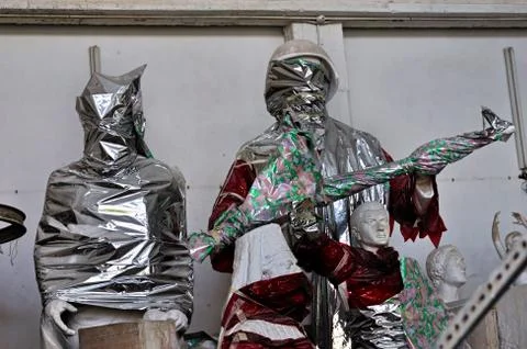 Statues wrapped in plastic Stock-Fotos