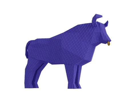 Statuette of a simplified polygonal Blue Stylized Bull, folded paper animal Stock Illustration