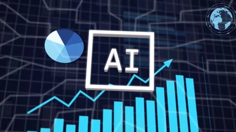 Status box changing to ANALYSING DATA, AI square starting, tying charts and Stock Footage 334338030
