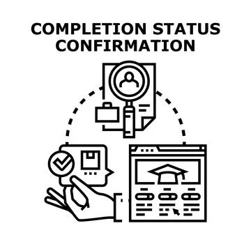Status confirmation process checking data and completing tasks Stock Illustration