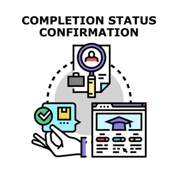 Status confirmation process checking data and completing tasks Stock Illustration