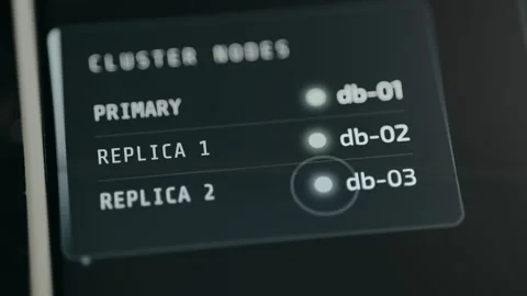 Status of a database cluster infrastructure with one primary node and two Stock Footage 332468894