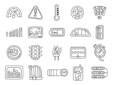 Status indicator set in outline line art Stock Illustration