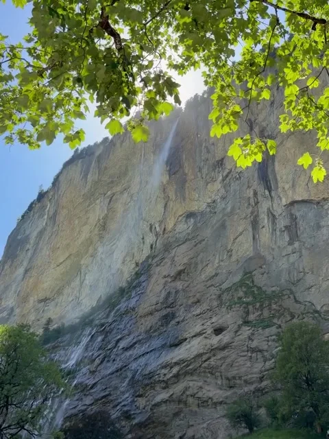 Staubbach Waterfall Flowing Down Steep Rock Cliff Stock-Footage 341317796