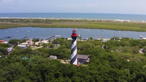St.Augustine, Florida Lighthouse wide pull out,4K, 60fps Stock Footage 275608345