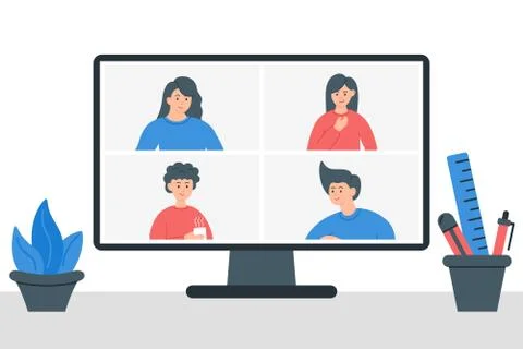 Stay and work from home. Video conference illustration. Online meeting Stock Illustration