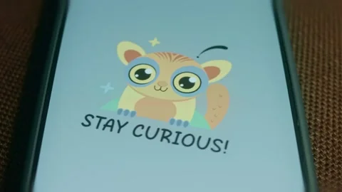 Stay curious lettering text, cute animal with big eyes, presentation Stock-Footage 310051353