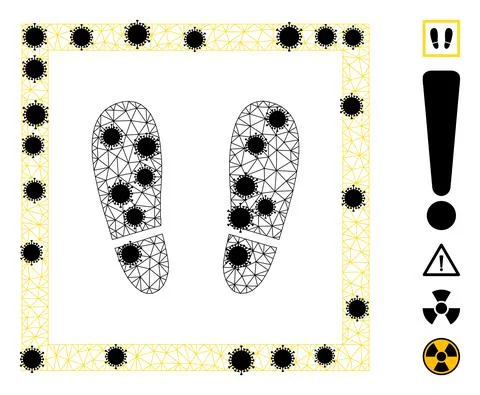Stay Here Wire Frame Mesh Pictogram with Coronavirus Items 스톡 일러스트