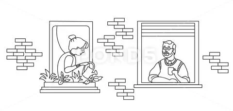 Stay home elderly couple. elderly couple looking for a house. The facade of the Stock Illustrationen