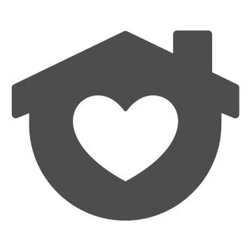 Stay home solid icon. House with heart shape symbol, glyph style pictogram on Illustrazione stock