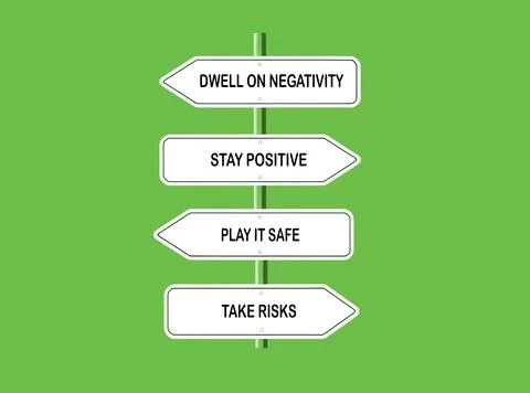 Stay positive, take risks, and their opposites. Motivational Stock-Illustration