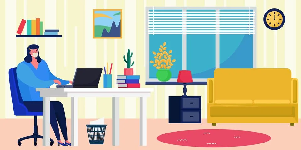 Stay safe, work home vector illustration. Office at home during quarantine Illustrazione stock