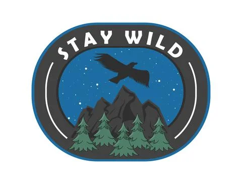 Stay wild patch with eagle Stock Illustration