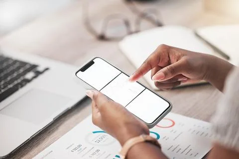 Staying on task with each tap. an unrecognisable businesswoman using a Stock Photos