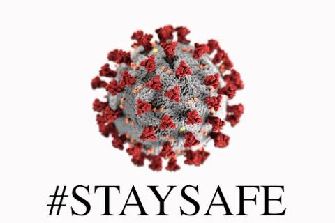 #Staysafe text with Viruses on white  background. Ilustração Stock