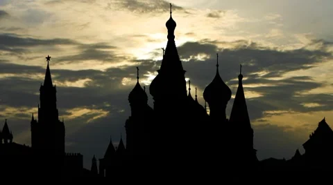 St.Basil`s cathedral and cloudy sunset Stock Footage 8657736